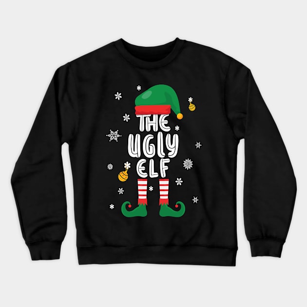 Ugly Elf - Christmas Little Helper Design Crewneck Sweatshirt by Fusti